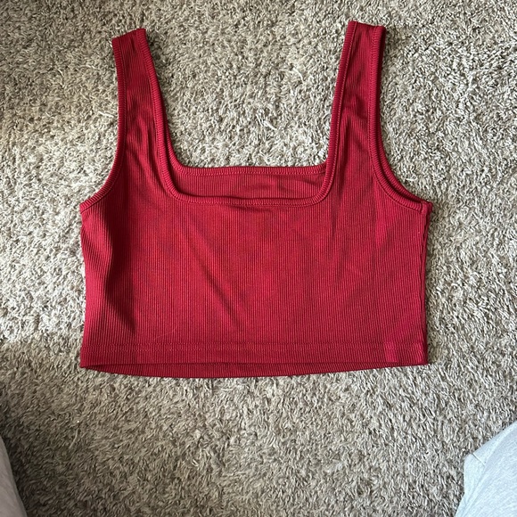 Red Ribbed Square-Neck Crop Top - Picture 2 of 3
